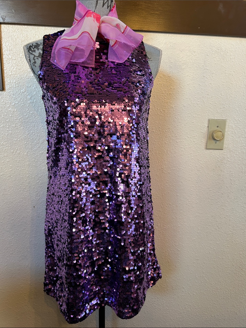 Shimmering Purple Sequin Midi Dress - Halter Style
